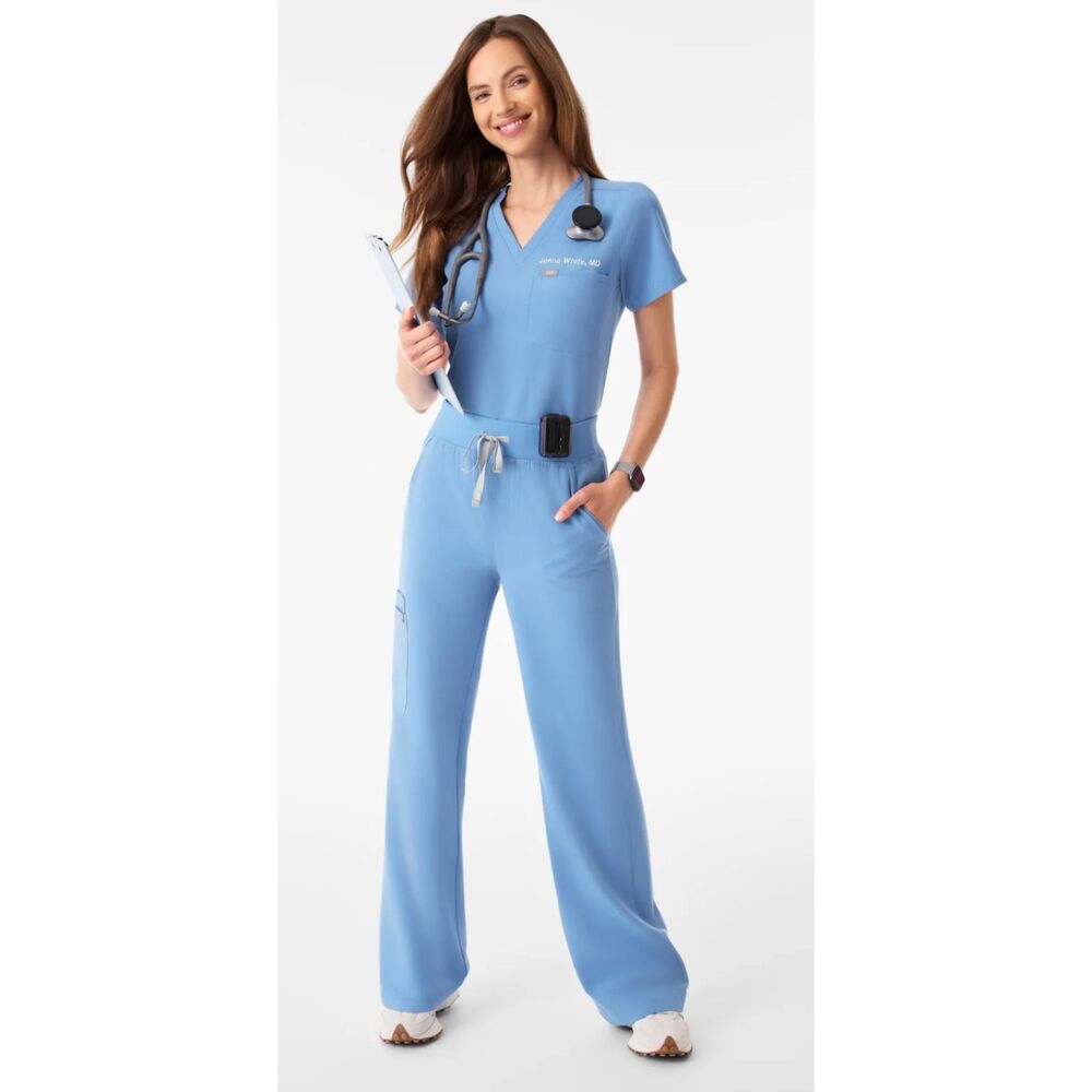 FIGS Women's Catarina Scrub Top & Isabel High-Rise Wide-Leg Scrub Pant Set